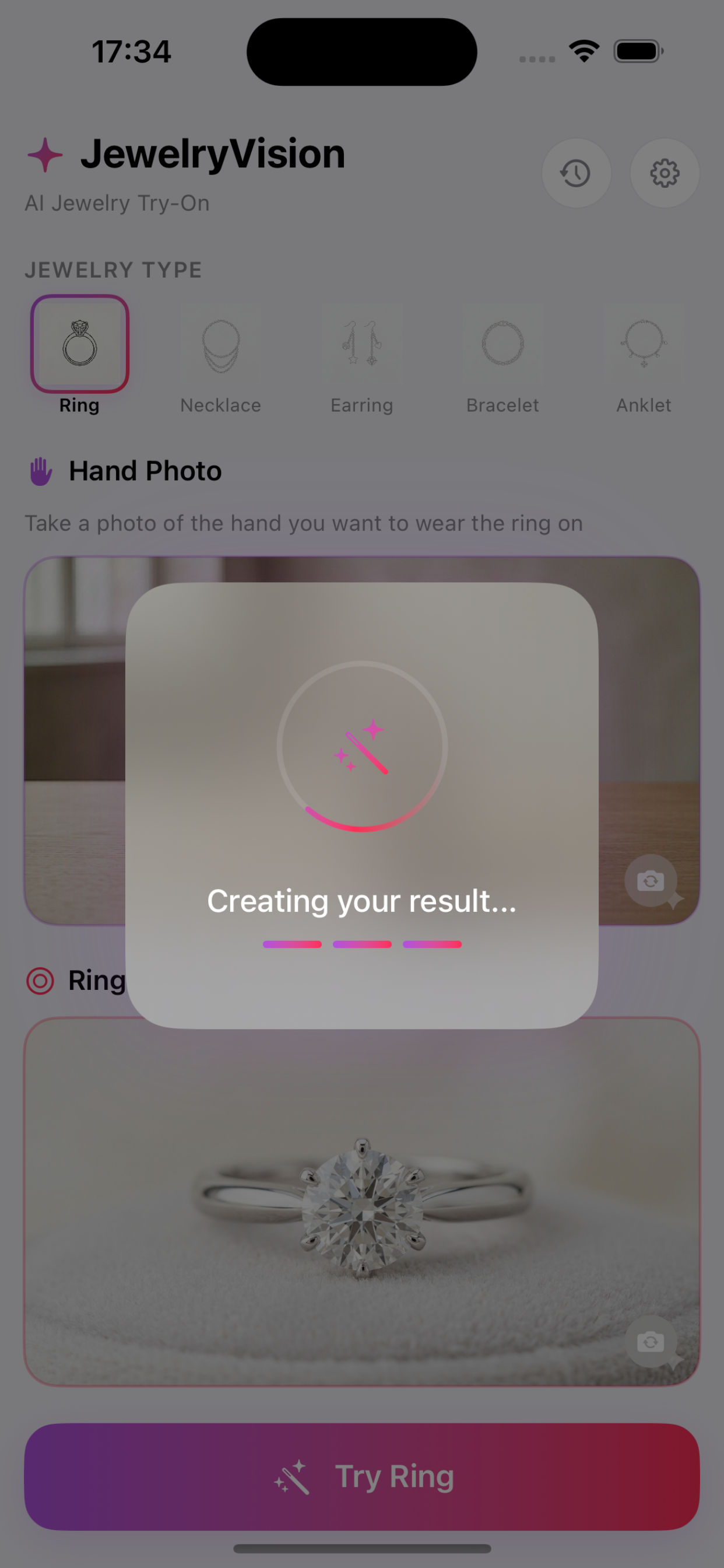Step 2: Select ring photo for virtual try-on with AI