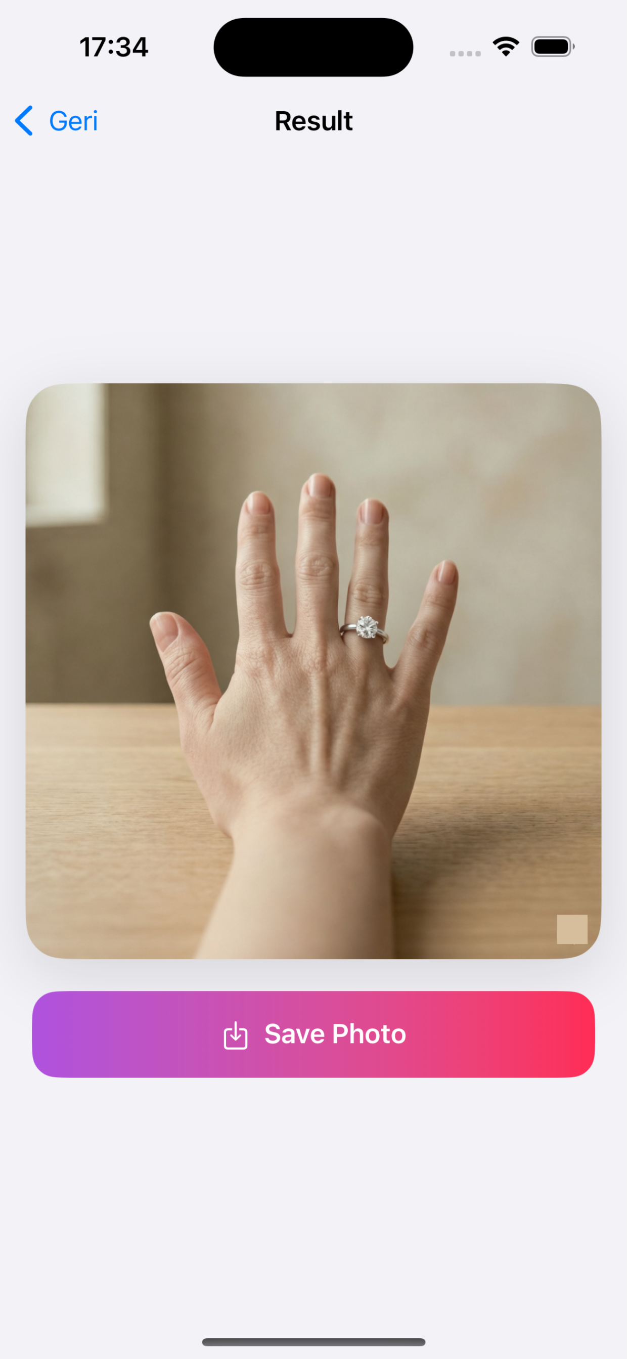 Step 3: AI renders realistic ring try-on result